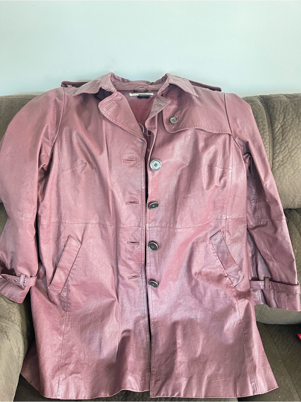 Vintage 90s Women's Plum Leather Trench Coat